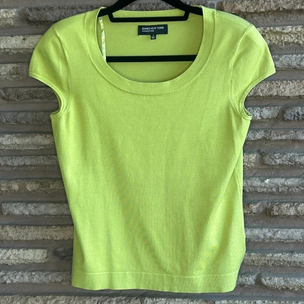 Jones New York Green Silk Blend Scoop Neck Short Sleeve Sweater Size Small